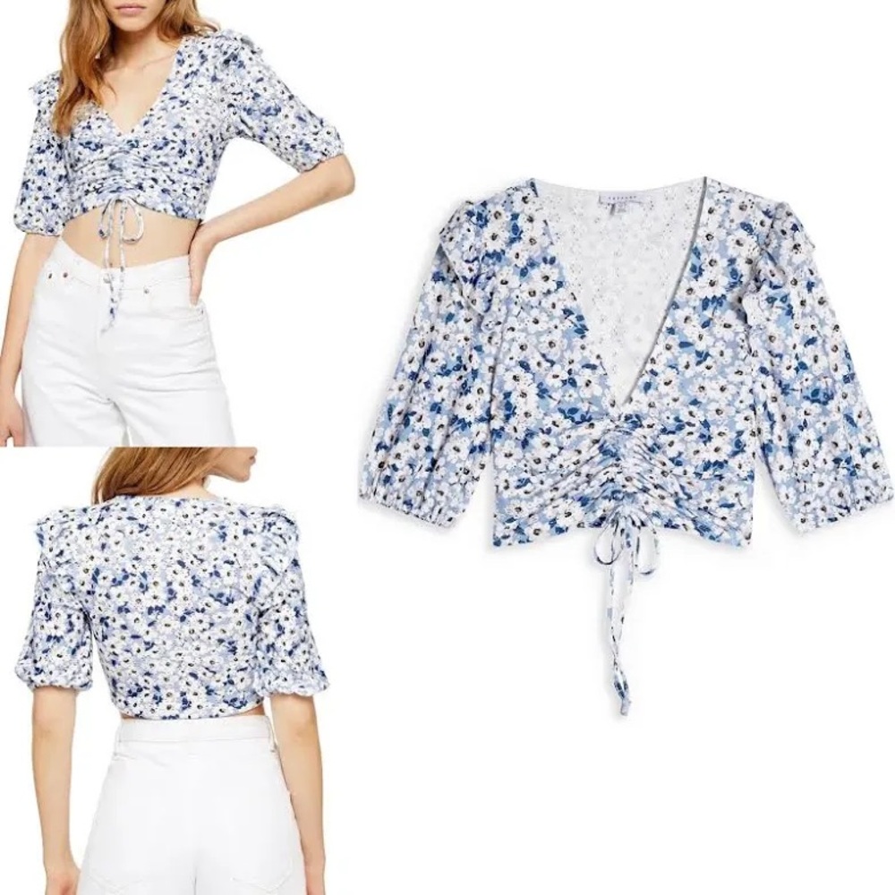 Topshop Blue and White Floral Blouse